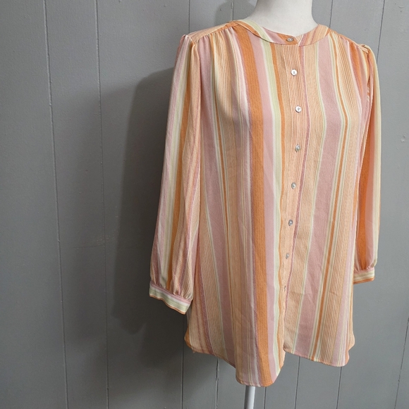 Ruby Rd. Springtime Stripe Button Up Sleeve Top Size S - Picture 2 of 12